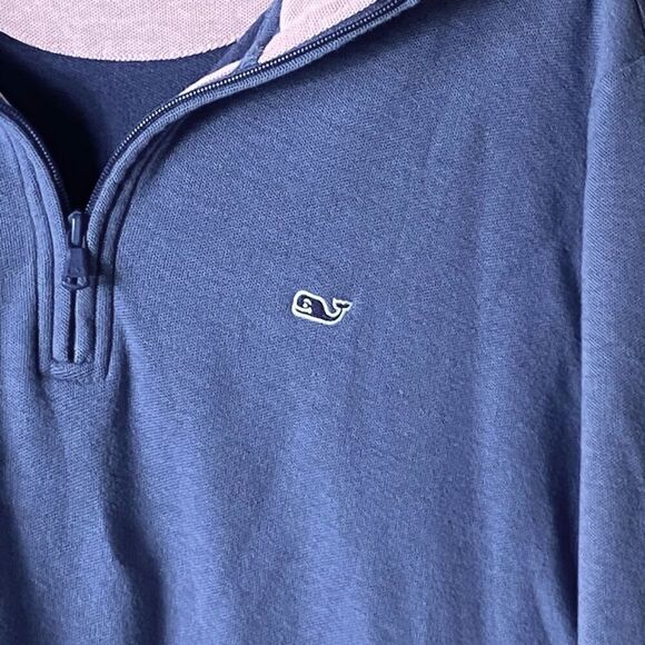 Vineyard Vines Mens Blue Pink Pima Cotton 1/4 Zip Pullover Sweater Size Medium - Picture 2 of 6